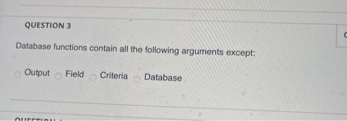 Solved QUESTION 3 Database functions contain all the | Chegg.com