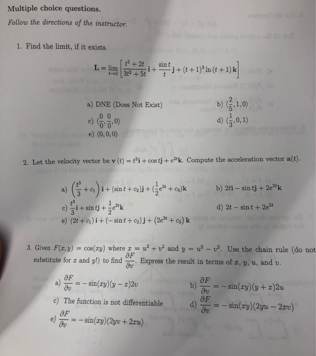 Solved Multiple Choice Questions Follow The Directions O Chegg Com