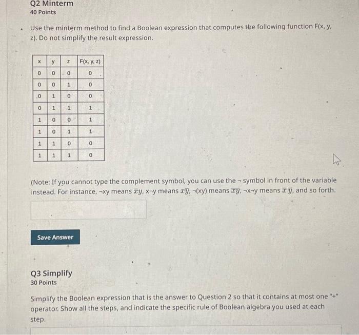 Solved Q2 Minterm) Use the minterm method to find a Boolean | Chegg.com