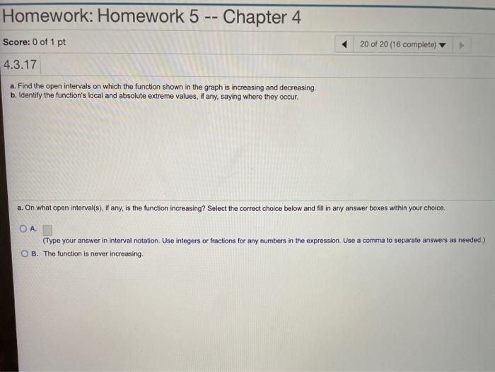 Solved Homework: Homework 5 -- Chapter 4 Score: 0 of 1 pt 20 | Chegg.com