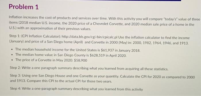 Solved Problem 1 Inflation increases the cost of products | Chegg.com