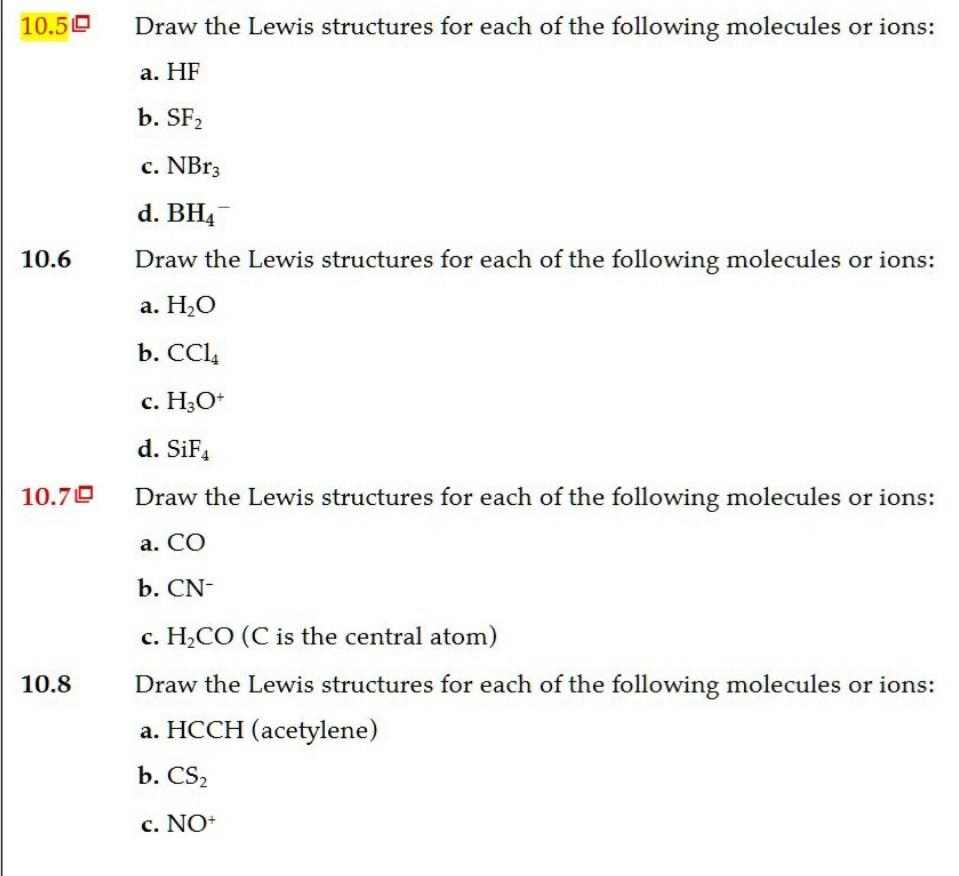 Solved 10.50 Draw the Lewis structures for each of the | Chegg.com