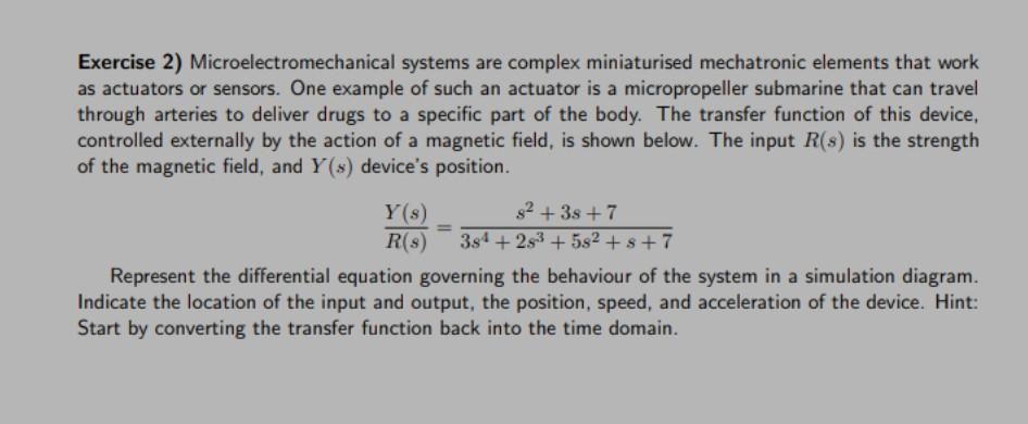 Solved Exercise 2) Microelectromechanical systems are | Chegg.com