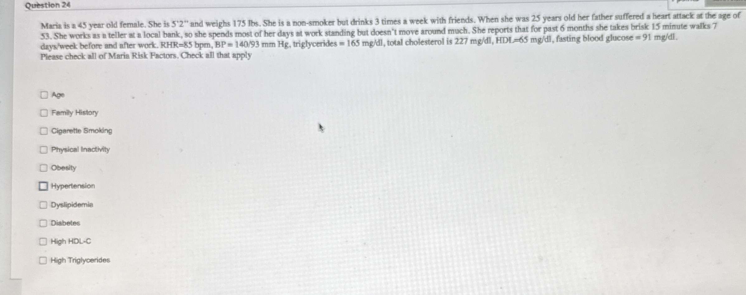 Solved Maria is a 45 ﻿year old female. She is 52'' ﻿and | Chegg.com