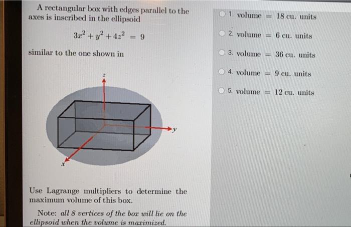 Solved 1. volume = 6 Use Lagrange multipliers to find the | Chegg.com
