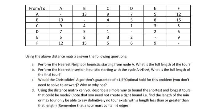 Solved Using the above distance matrix answer the following | Chegg.com