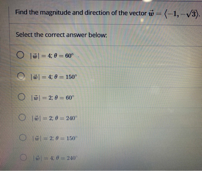 Solved Find The Magnitude And Direction Of The Vector U Chegg Com