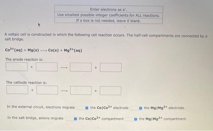Solved A voltaic cell is constructed in which the following | Chegg.com