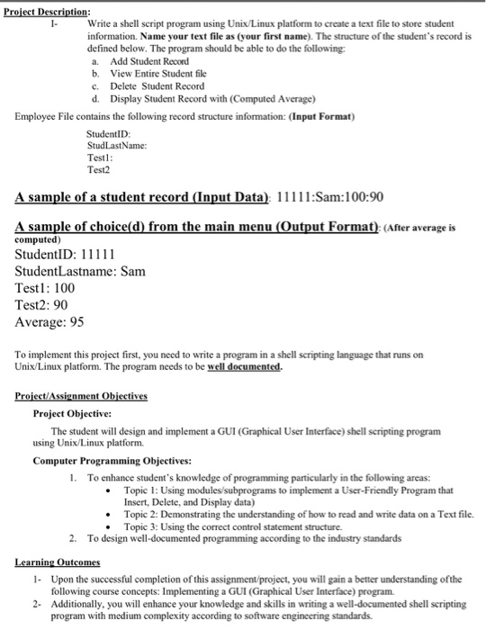 Project Description: Write a shell script program | Chegg.com