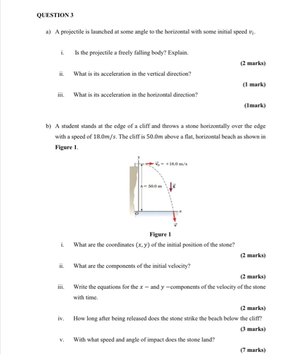 Solved QUESTION 3 A) A Projectile Is Launched At Some Angle | Chegg.com