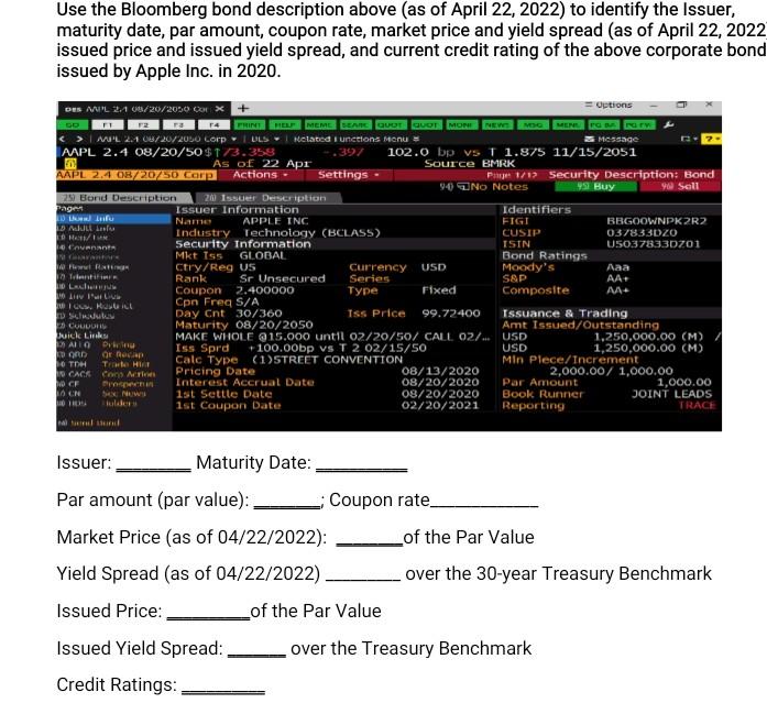 Solved Use The Bloomberg Bond Description Above (as Of April | Chegg.com