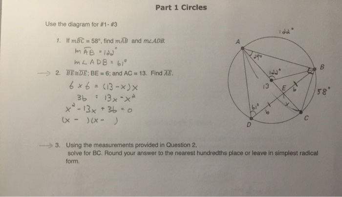 Solved Part 1 Circles Use the diagram for #1 - #3 iddi 1. If | Chegg.com