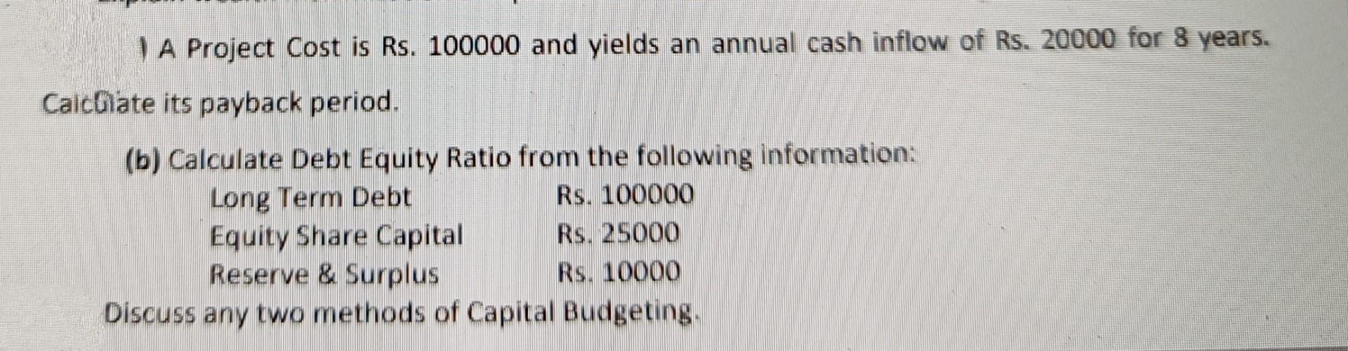 Solved] Consider a project that costs $100,000 and yields a return