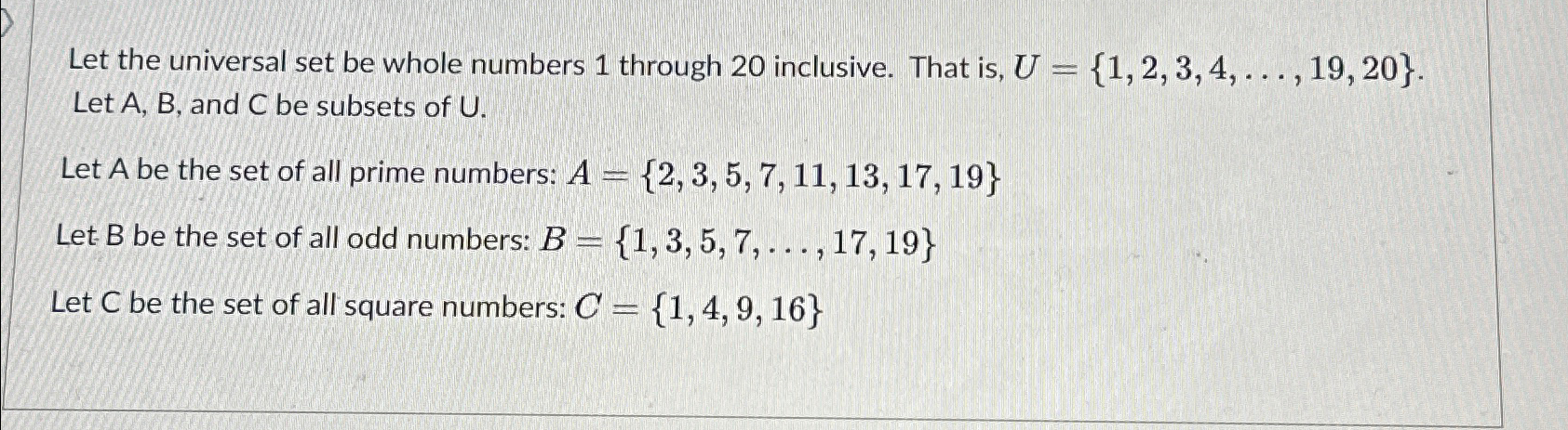 Solved Let the universal set be whole numbers 1 ﻿through 20 | Chegg.com