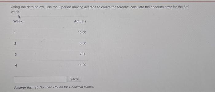 Solved Using the data below, Use the 2 period moving average | Chegg.com