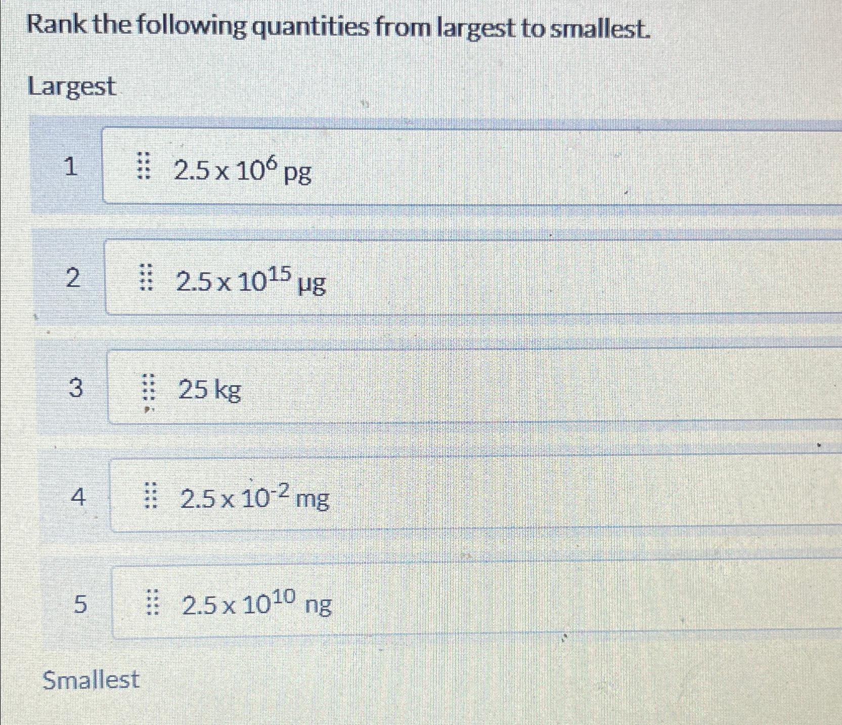 Solved Rank The Following Quantities From Largest To | Chegg.com