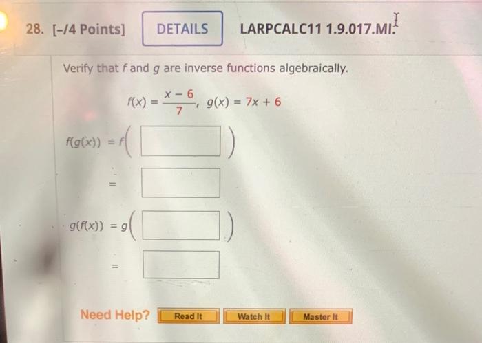 Solved Verify that f and g are inverse functions | Chegg.com