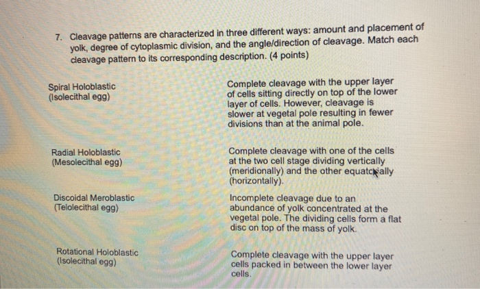Solved 7. Cleavage patterns are characterized in three | Chegg.com
