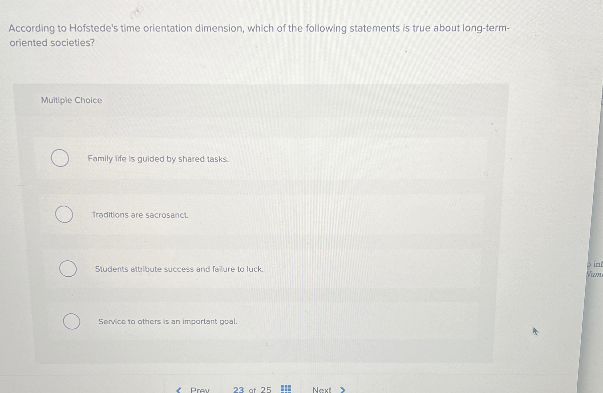 Solved According to Hofstede's time orientation dimension, | Chegg.com