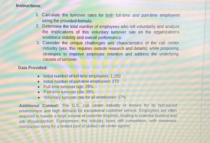 Solved Instructions: 1. Calculate the turnover rates for | Chegg.com