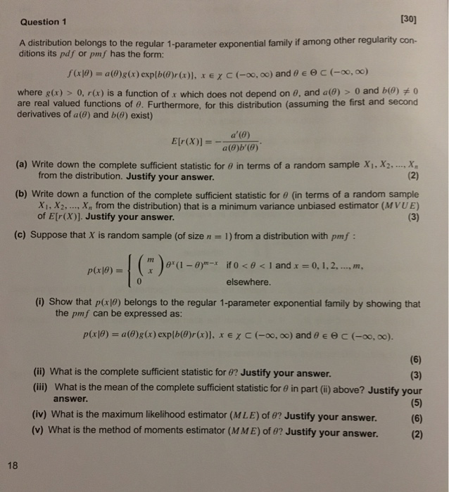 Question 1 30 A Distribution Belongs To The Regu Chegg Com