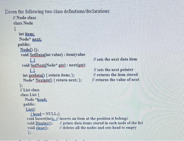 Solved Given the following two class | Chegg.com