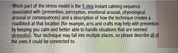 Which part of the stress model is the 5 step instant calming sequence associated with (prevention, perception, emotional arou