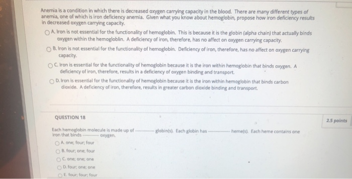 Solved Anemia is a condition in which there is decreased | Chegg.com