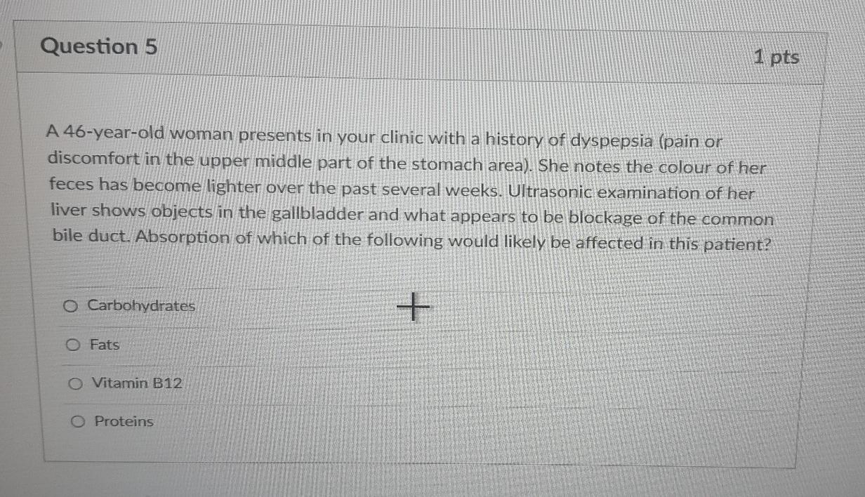 Solved Question 5 1 pts A 46-year-old woman presents in your | Chegg.com