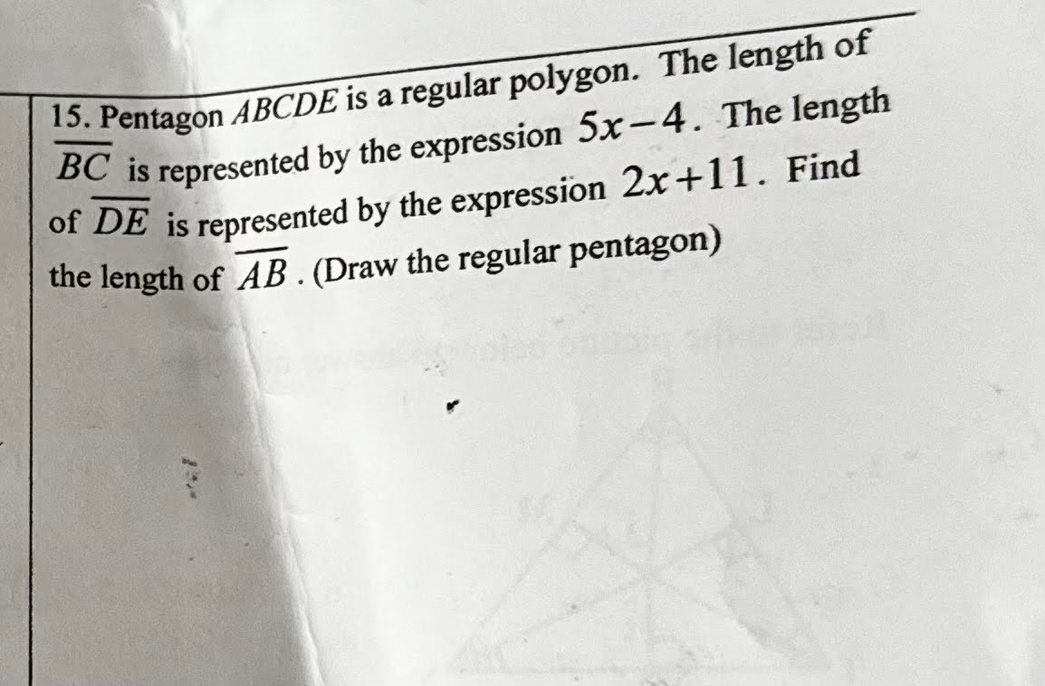 Solved Pentagon ABCDE is a regular polygon. The length | Chegg.com