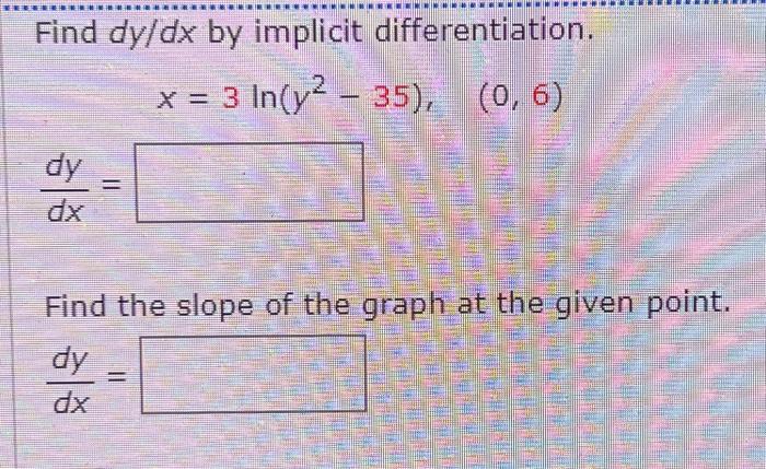 Solved Find dy/dx by implicit differentiation. | Chegg.com