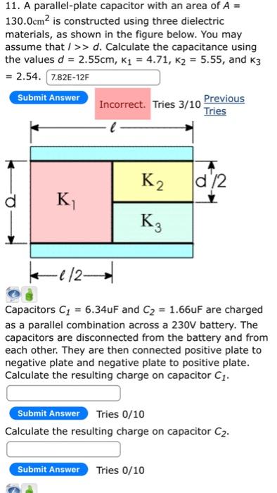 Solved 11. A parallel-plate capacitor with an area of A = | Chegg.com