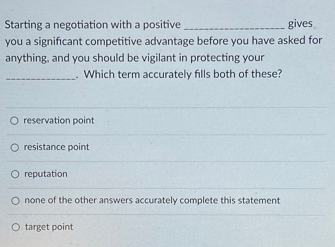 Solved Starting a negotiation with a positivegivesyou a | Chegg.com