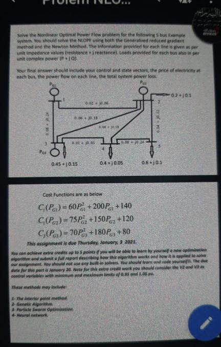 Solve the Nonlinear Optimal Power Flow problem for | Chegg.com