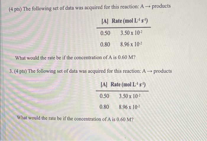 Solved (4 pts) The following set of data was acquired for | Chegg.com