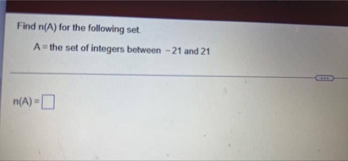 Solved Find n(A) for the following set. A=the set of | Chegg.com