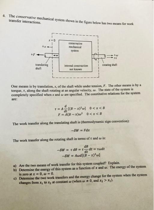 Solved 4. The conservative mechanical system shown in the | Chegg.com