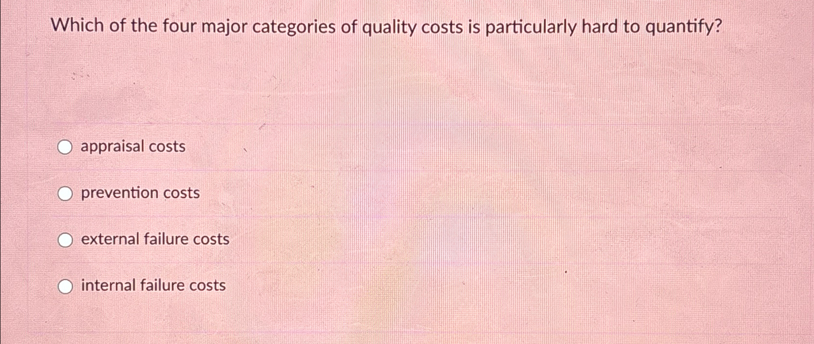 Solved Which of the four major categories of quality costs