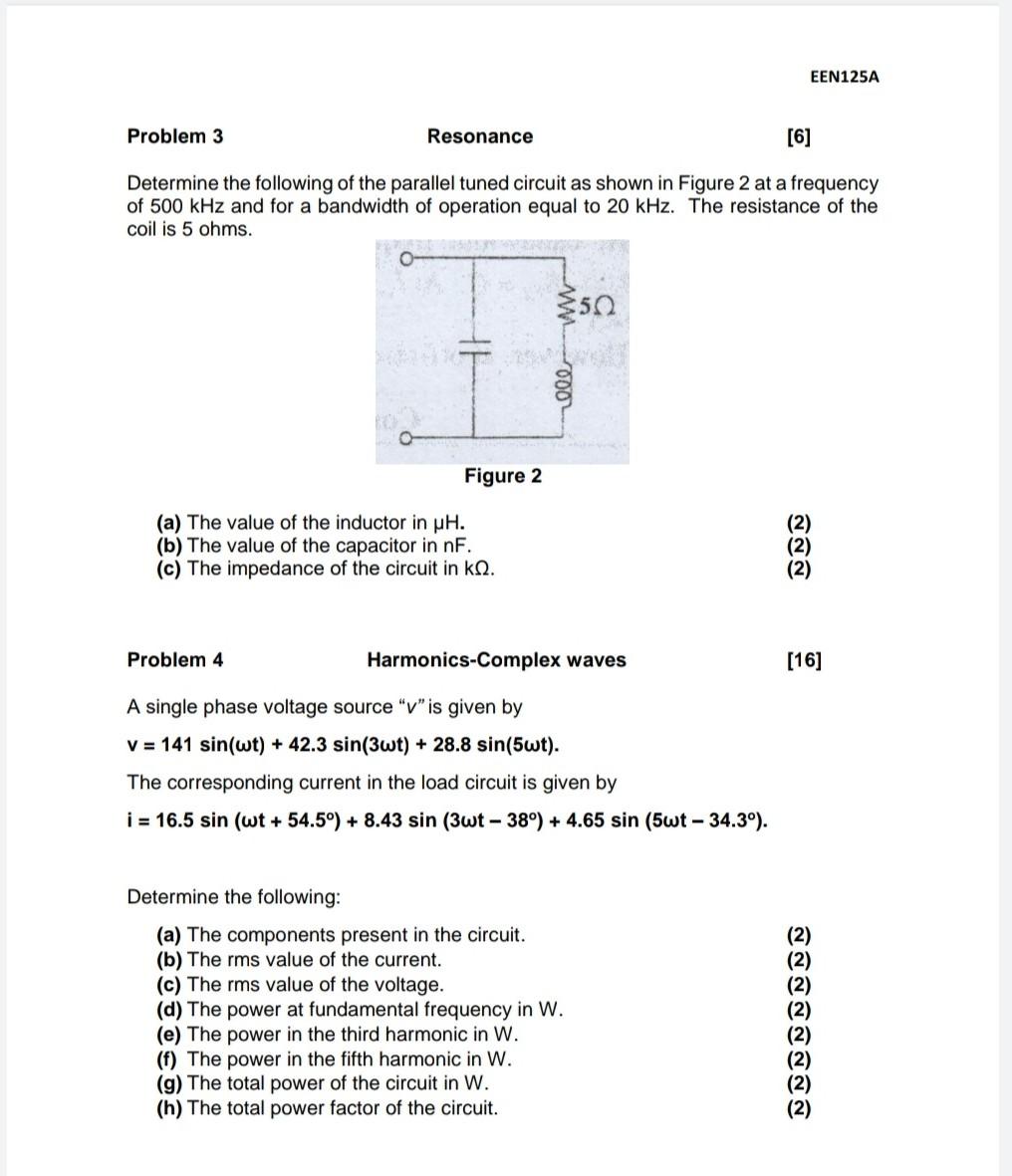 Solved EEN125A Problem 1 AC Networks [12] In the circuit | Chegg.com