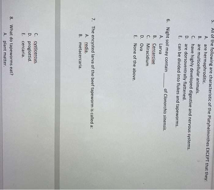 Solved 1. Which Of The Following Statements About Helminths | Chegg.com