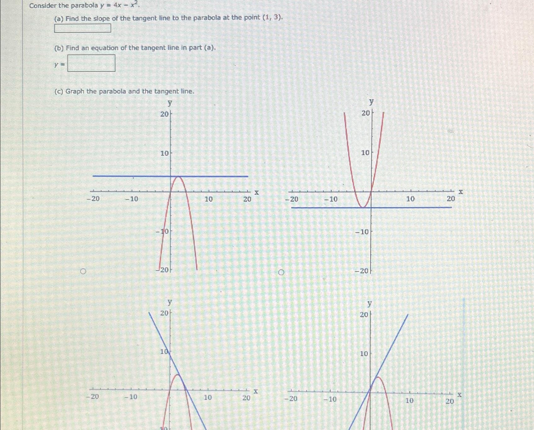 Solved Consider the parabola y=4x-x2.(a) ﻿Find the slope of | Chegg.com