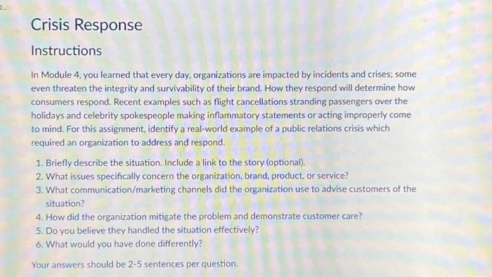 Solved Crisis Response Instructions In Module 4, you learned | Chegg.com