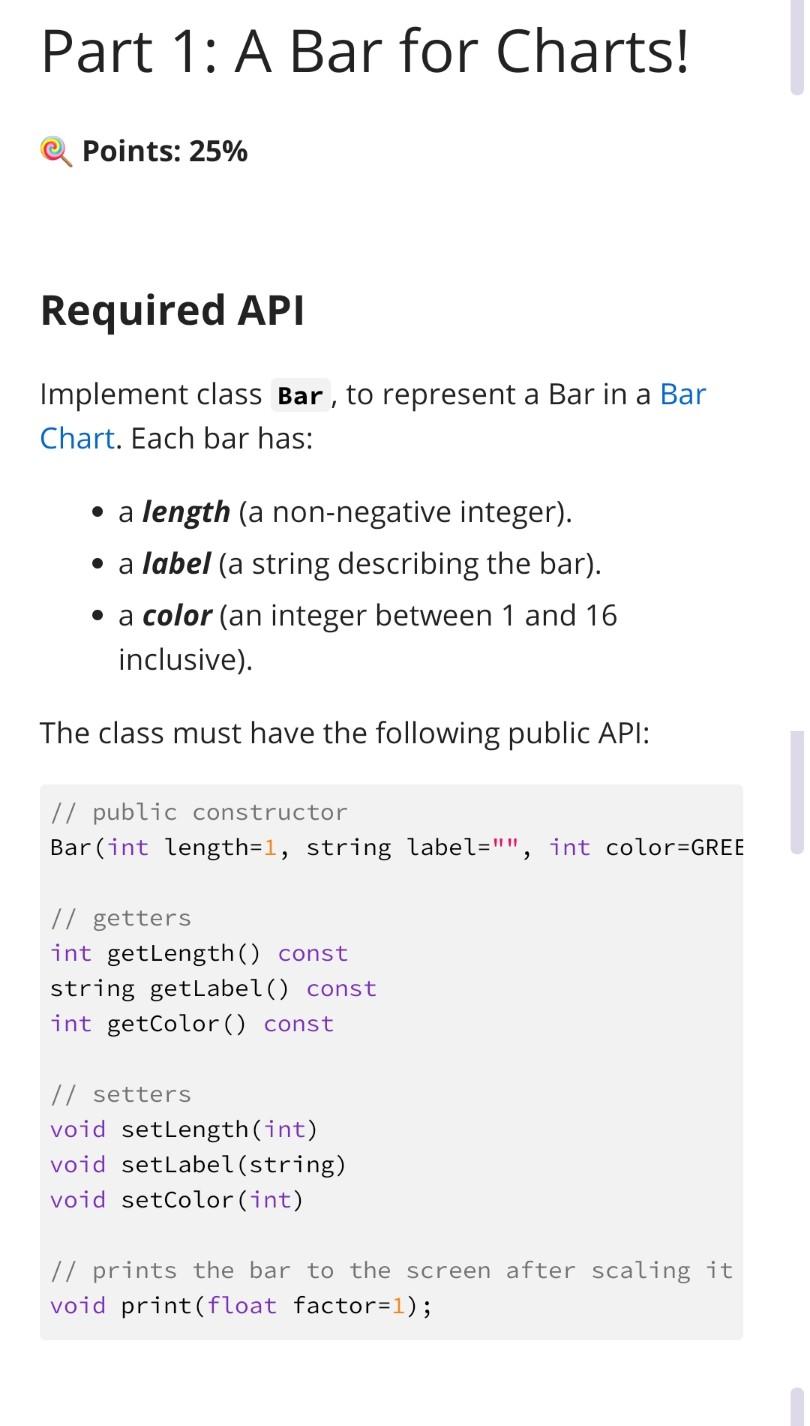 Solved Part 1: A Bar for Charts! @ Points: 25% Required API | Chegg.com