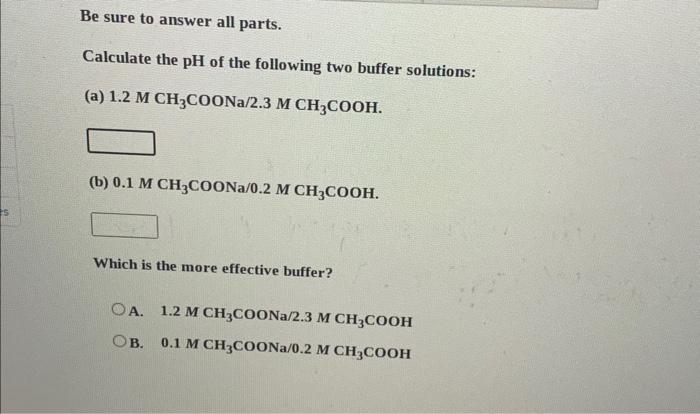 Solved Be Sure To Answer All Parts. Calculate The PH Of The | Chegg.com