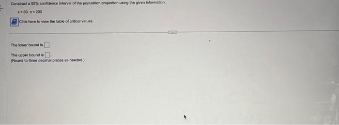 Solved Construct A 95% Confidence Interval Of The Population | Chegg.com