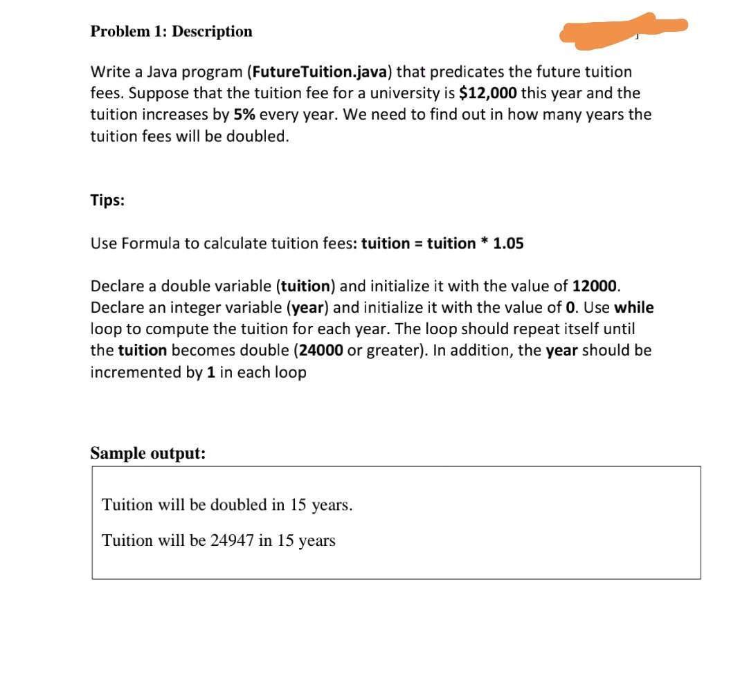 Solved Problem 1: Description Write a Java program | Chegg.com