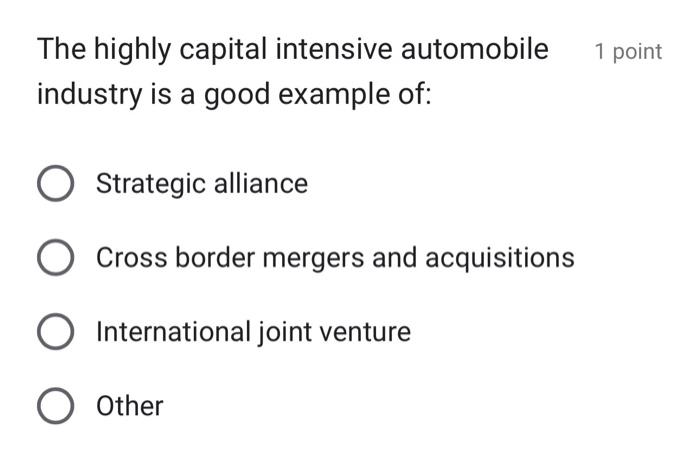 The highly capital intensive automobile 1 point | Chegg.com