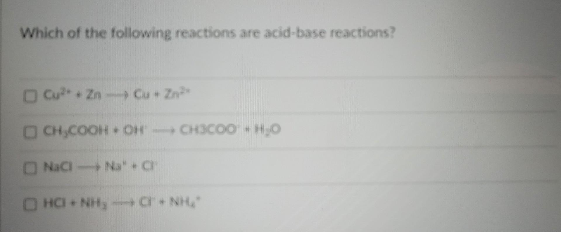 Solved Which of the following reactions are acid-base | Chegg.com