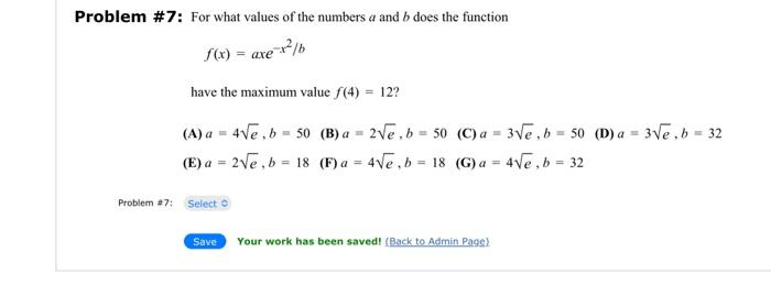 Solved Problem \#7: For What Values Of The Numbers A And B | Chegg.com