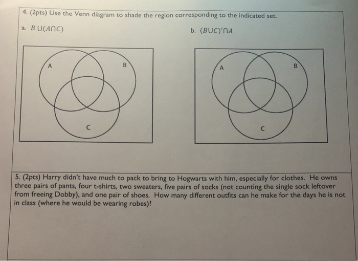 Solved 4. (2pts) Use the Venn diagram to shade the region | Chegg.com